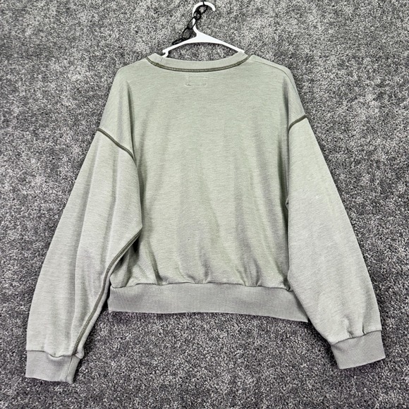 American Eagle Sweatshirt Womens Small Gray Green Fleece Crewneck Graphic Logo - Picture 2 of 10